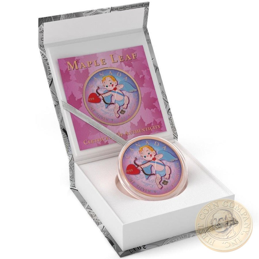 Canada ANGEL OF LOVE Canadian Maple Leaf series THEMATIC DESIGN $5 Silver Coin 2017 Rose Gold plated 1 oz